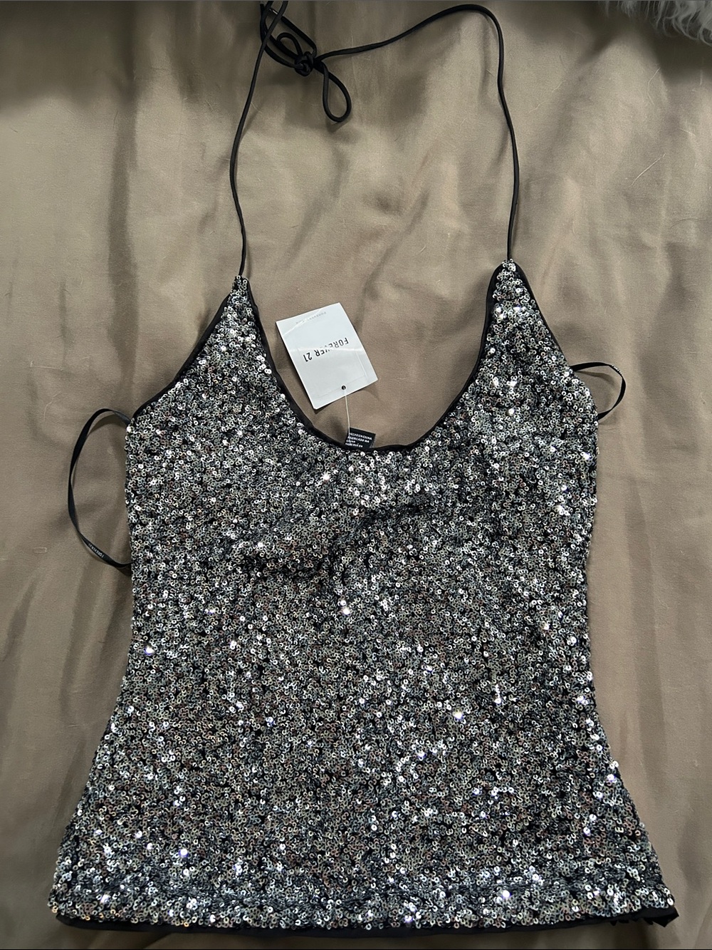 Forever 21 Silver Sequin Halter Camisole